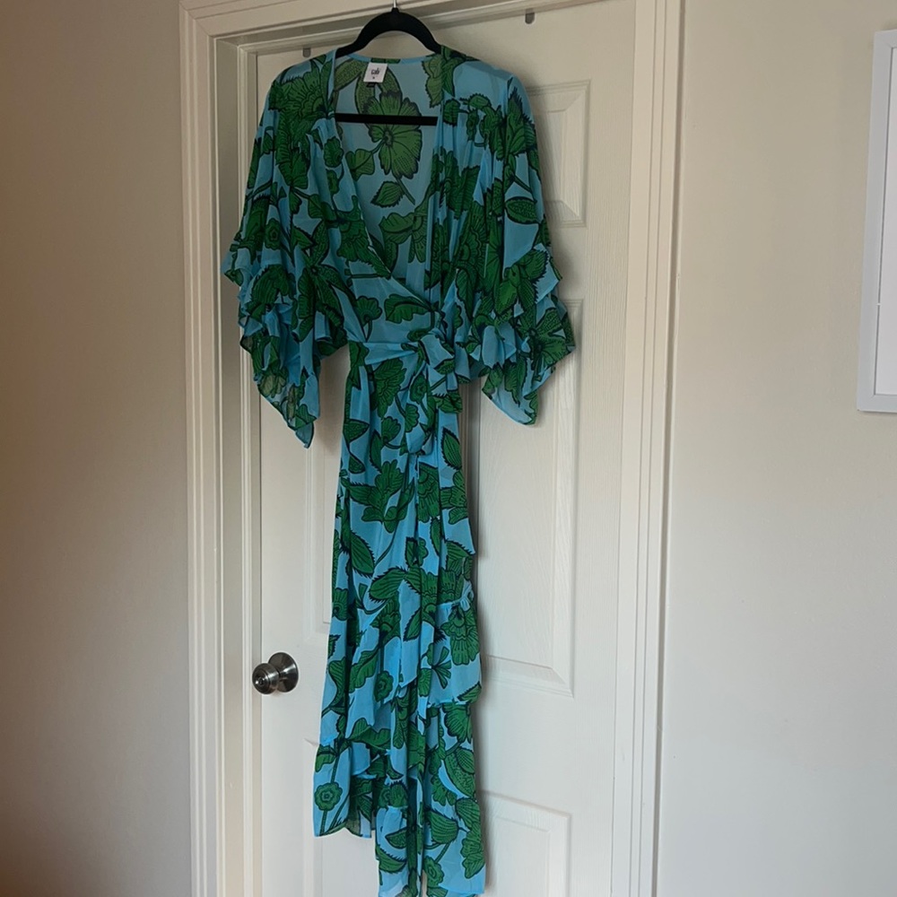 CAbi sheer floral pattern wrap dress, size medium, excellent condition